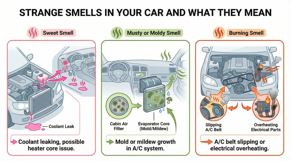 car AC smells bad but blows cold
